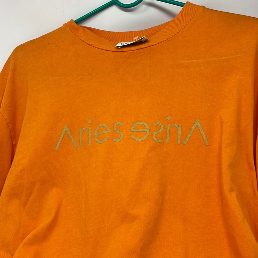 Aries Cotton Long Sleeve Logo Print TEE Men’s Medium Tshirt Orange Made N Italy